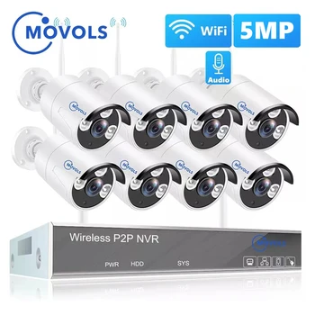 Movols 5-Мегапиксельная Система Камер Видеонаблюдения С Беспроводным Wifi 8-Канальным Комплектом NVR H.265 P2P Smart Home Outdoor Security Camera Set