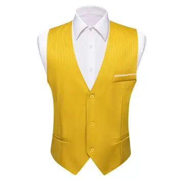 Роскошный мужской жилет Шелковый Желтый однотонный приталенный жилет без рукавов, свадебные деловые официальные мужские топы Barry Wang