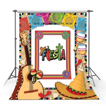 Фон для фотосъемки на тему Мексиканской Фиесты Вечеринка по Случаю дня рождения Синко Де Майо Красочные флаги Цветочный баннер Фон для декора стола