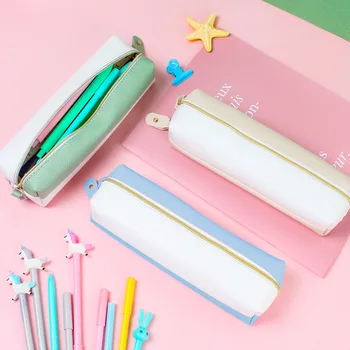Сплайсинговая двухцветная сумка для карандашей из искусственной кожи, пенал для карандашей, студенческая сумка для хранения канцелярских принадлежностей, двухслойный детский пенал для ручек, обучающий подарок