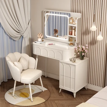 Скандинавское Зеркало, Туалетный столик, спальня со светодиодной подсветкой, Эстетичный Современный Выдвижной столик для макияжа, Белая спальня, Mesa De Maquillaje Мебель для дома