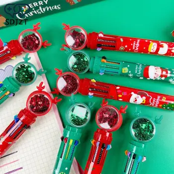 Милый Рождественский Санта Клаус, Шариковая ручка 10 цветов, Выдвижная ручка Kawaii, Подарки для студентов, Школьные офисы, Канцелярские принадлежности.