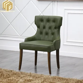 Обеденный стул в американском стиле, обеденный стул из зеленой кожи, спинка с кнопками, ресторан Вестерн, домашняя столовая