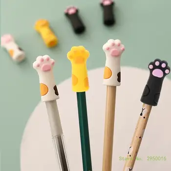 3 шт., мультяшный топпер для карандашей с милой кошачьей лапой, силиконовый колпачок для карандашей против жевания, награда за класс для детей-учеников