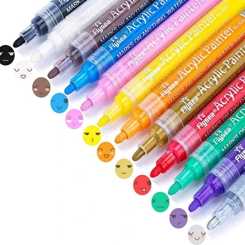 12 Цветов Художественные маркеры Акриловые ручки с наконечником 2 мм Нетоксичные Акриловые ручки для безопасности детей Водонепроницаемые маркеры граффити для DIY