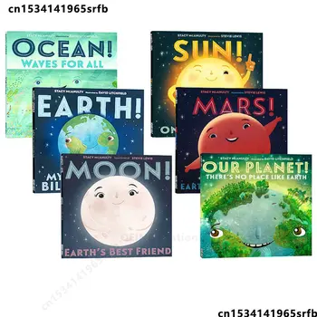 6ШТ Земля, Луна, Элементы океана, Солнце, Марс, Планета Вселенной, Английская книжка с картинками