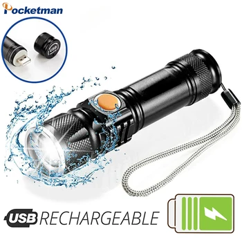 Супер яркий светодиодный фонарик, USB-перезаряжаемый походный фонарь, Масштабируемый водонепроницаемый фонарик, портативный, 3 режима освещения, встроенный аккумулятор