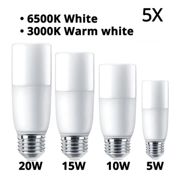 5PCS E27 LED Stick Светодиодная Лампа 5W 10W 15W 20W 220V 6500K 3000K световой Эффект Лампочки Белый Lampu Освещение Дома 90% Энергосбережение