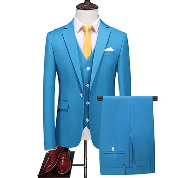 Новый деловой костюм для свадебного банкета (костюм + жилет + брюки) от Fine Men's (размер M-6XL плюс) Комплект из 19 однотонных предметов.