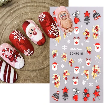 5Д милый мультфильм Санта лося в желе для ногтей рельефные наклейки Холли Снежинка Звезда клей наклейка Рождество осветительного прибора зимний маникюр