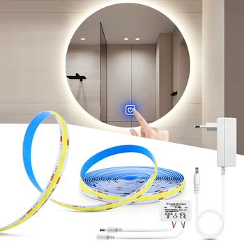 Включение/ выключение сенсорного датчика Светодиодные ленты с регулируемой яркостью для зеркала в ванной комнате, светодиодная лента COB, лампа для заполнения зеркала для макияжа, Освещение
