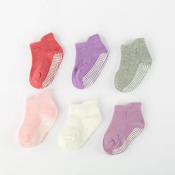 6 Пар / лот, хлопковые детские нескользящие носки-лодочки для мальчиков и девочек, детские носки в пол с глубоким вырезом, четырехсезонные