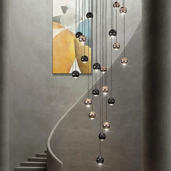 Лестничная люстра, Подвесная лампа с шаром на длинной веревке, Современное украшение интерьера, лампа для гостиной, Дизайнерская Светодиодная люстра для столовой