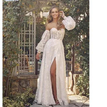 Роскошные платья в пол с открытыми плечами, Элегантное кружевное свадебное платье, Классическое шифоновое свадебное платье Vestido De Noiva