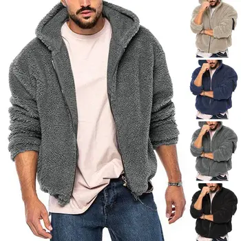 Однотонная куртка, мужское зимнее пальто премиум-класса с капюшоном, толстая двусторонняя флисовая мягкая куртка с застежкой-молнией, многослойная