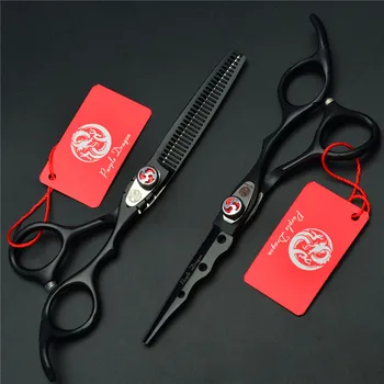 2шт 6 дюймов JP 440C Черные Профессиональные Ножницы Для Человеческих Волос Парикмахерские Ножницы Для Стрижки Филировочные Ножницы Инструменты Для Укладки Волос