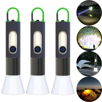 Фонарик с сильным освещением, Многофункциональное водонепроницаемое наружное освещение, крючок для палатки, походная лампа, USB Перезаряжаемый портативный мини-фонарик