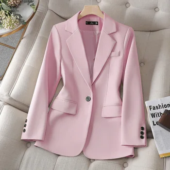 Розовое женское пальто, весна-осень 2023, Новые Модные Корейские блейзеры с длинным рукавом, женская куртка, повседневные Офисные Женские блейзеры, топы