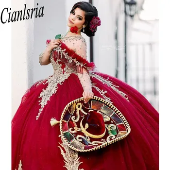Мексиканские Красные Платья Vestidos De Xv Años 2023 Quinceanera, Кружевные, Расшитые Бисером, Милые, 16 Платьев Для Девочек, Одежда Для Дня Рождения