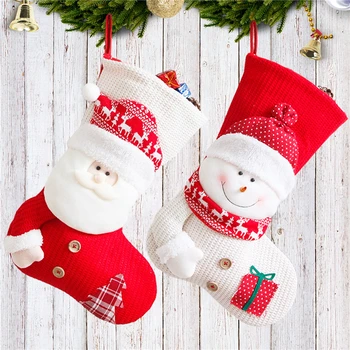 Рождественские чулки, высококачественный вязаный Рождественский чулок, носки для декора камина Санта-Клауса, пакеты для Рождественских подарков, держатель для конфет для дома