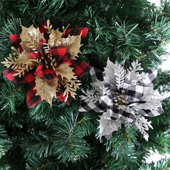 14 см Рождественские Декоративные блестящие искусственные цветы, украшения для Рождественской елки, украшение для свадебной вечеринки для дома, Новогодний декор своими руками