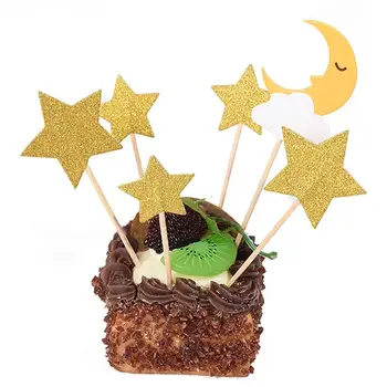 60ШТ топпер для торта Модный блестящий топпер для торта в виде звезды и луны для вечеринки, топпер для кексов, фруктовые палочки