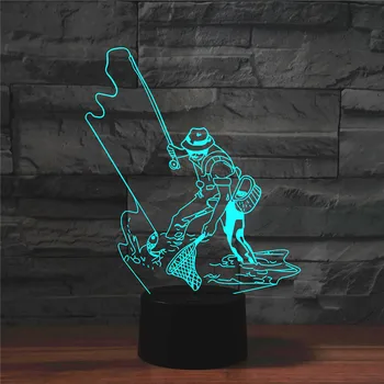 3D Рыболовная лампа Illusion LED Night Light Touch Fish Desk, Настольные лампы, Декор для дома, Рождественские подарки для мальчиков, любителей рыбалки для детей