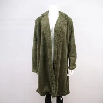 Женское пальто, Утолщенное Плюшевое пальто, Стильная женская Длинная верхняя одежда на осень / зиму с отворотом, Однотонный Популярный выбор с отворотом